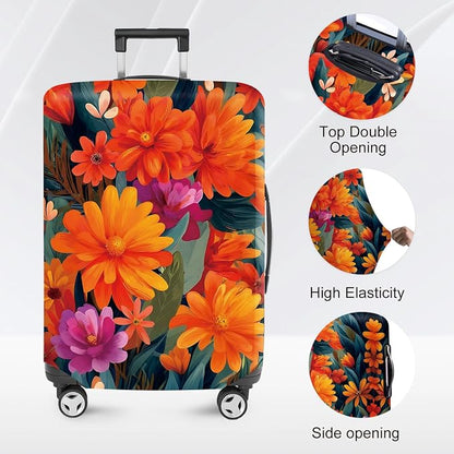 ANNA QUEEN Boho Floral Luggage Cover, Spring Orange Flower Pattern Suitcase - Image 2