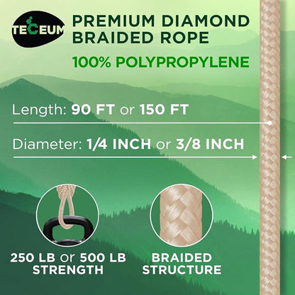 TECEUM Rope – 90 Feet x 1/4 Inch – Beige – Strong All-Purpose Utility Rope – - Image 2