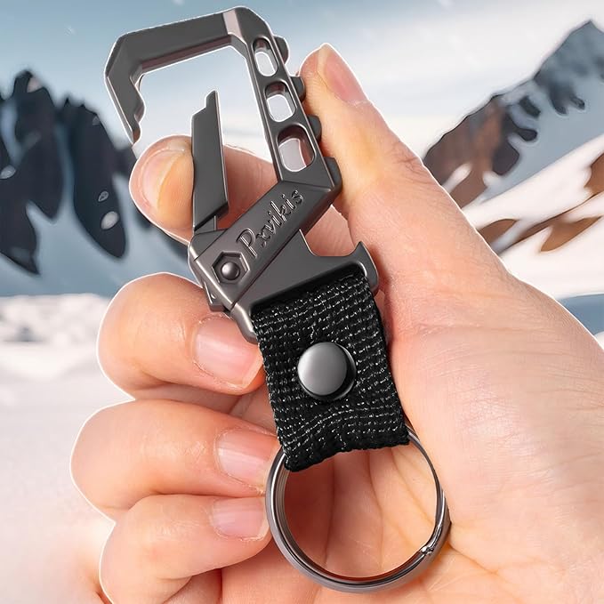 Metal heavy duty key chain carabiner clip bottle opener wrist lanyard ring car - Image 5