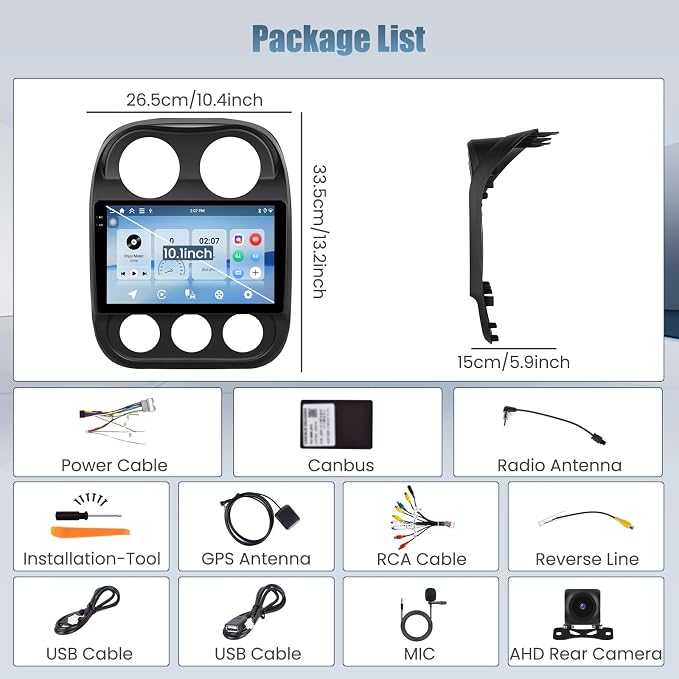 4+128G Radio for Jeep Compass Patriot 2010-2016, 10.1" Touch Screen Radio Kit - Image 8