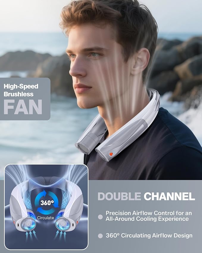 Portable Neck Fan, 6000mAh Personal Fan, 360° Cooling Rechargeable Wearable Fan - Image 3