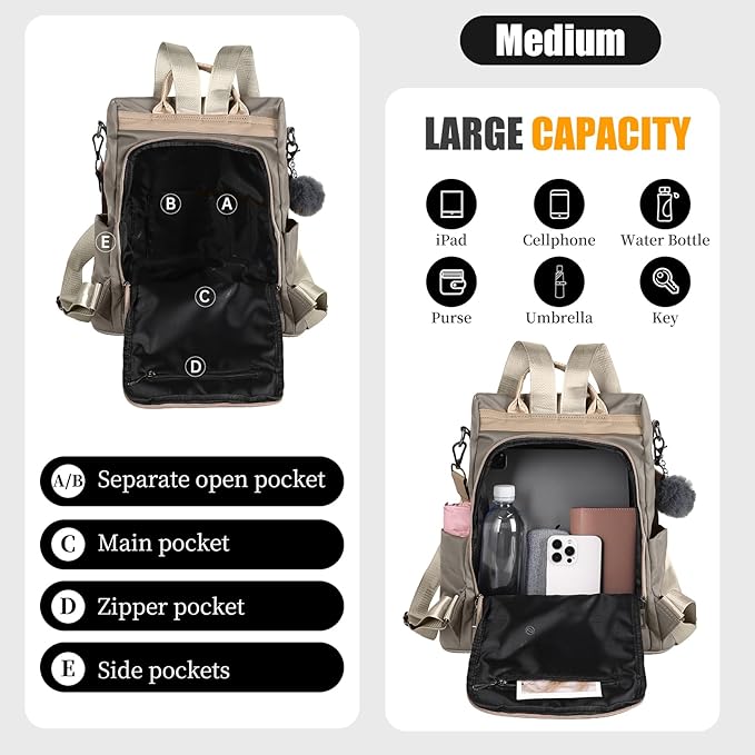 PINCNEL Women Backpack Purse Waterproof Nylon Anti-theft Rucksack Lightweight - Image 5