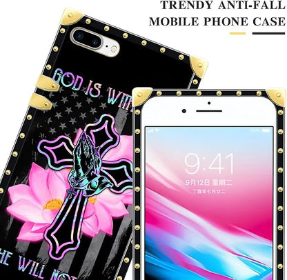 Compatible with iPhone 8 7 SE Case, Praying Cross Hands Luxury Golden Decoration - Image 4