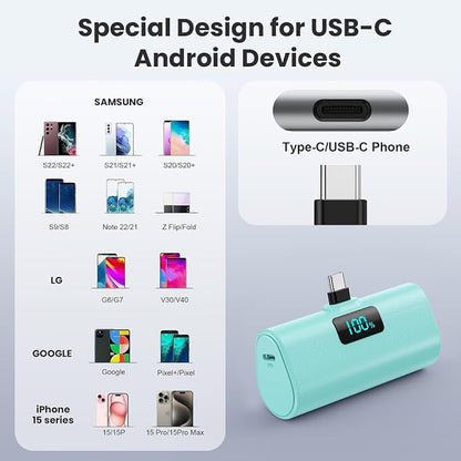Small Portable Charger 5200mAh, Upgraded PD USB C Power Bank Built-in USB-C - Image 5