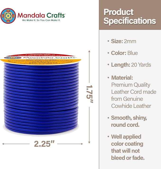 Mandala Crafts Round Genuine Blue Leather Cord - Image 4