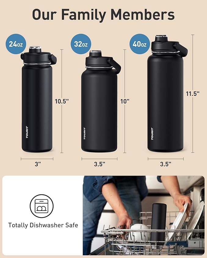 TOURIT 32 oz Insulated Water Bottle, Stainless Steel Sports Water Bottles - Image 6
