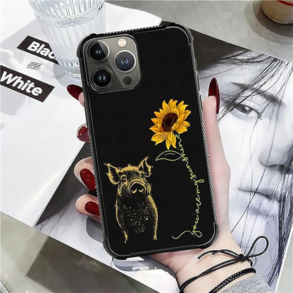 for iPhone 16 Pro Case, Pig Sunflower Yellow Sunshine Pattern Graphic Design - Image 7