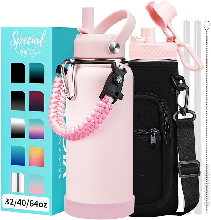 32/40/64 OZ Water Bottle with Straw by VICKNIY