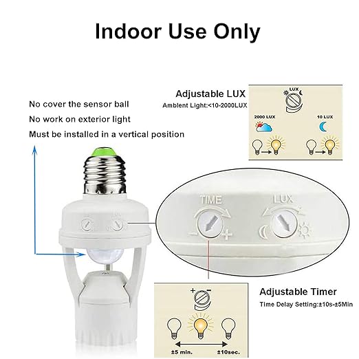 2pcs Motion Activated Light Sockets, E26/E27 Screw in Add on/Off Motion Sensor - Image 3