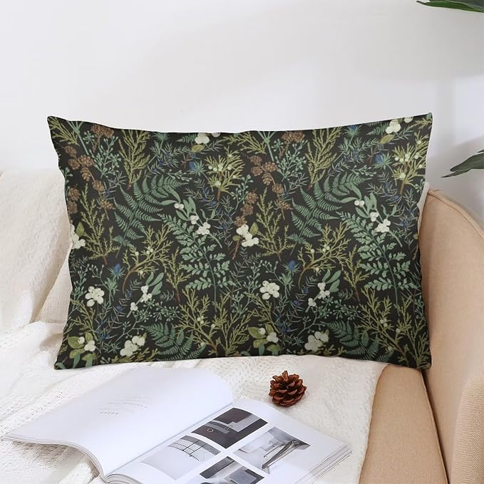 Botanical Print Floral Throw Pillow Covers Set of 2 Queen Size Black Sage Green - Image 4