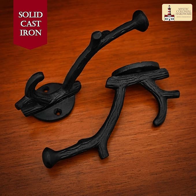 Mystic Colonial Rustic Cast Iron Wall Hooks, Heavy Duty Retro Utility Hooks - Image 9