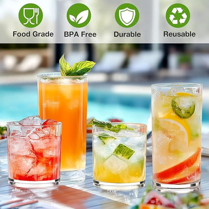 Plastic Drinking Glasses Set of 8, 14oz Rocks & 20oz Water Cups, Unbreakable - Image 3