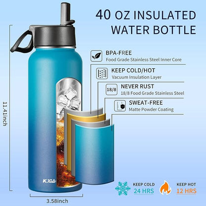 KXIAOCHEN Insulated Water Bottle, Stainless Steel Water Bottle, 2 Lids - Image 5