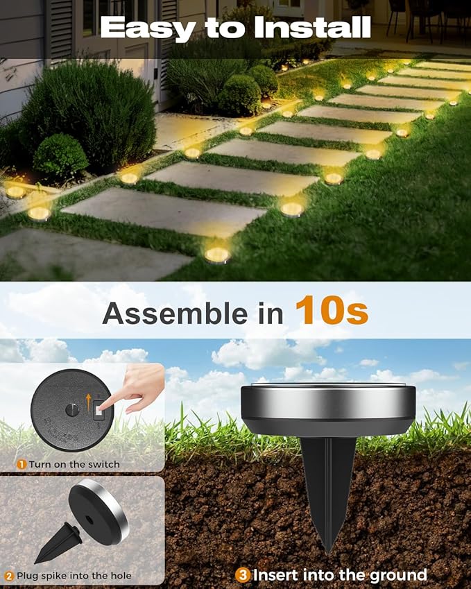 btfarm 24 Pack Solar Lights Outdoor, 8 LED Solar Ground Lights IP65 Waterproof - Image 4