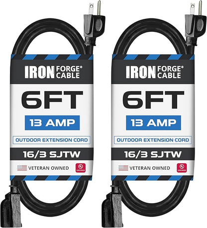 IRON FORGE CABLE 2 Pack of 6 Ft Outdoor Extension Cords by IronForgeCable