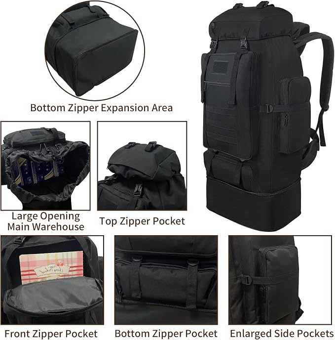 Hiking Backpack, 100L Large Camping Backpack, Expandable Waterproof MOLLE - Image 5