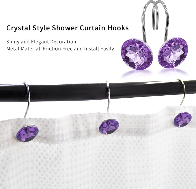MitoVilla Purple Shower Curtain Hooks Rings, Metal Shower Hooks - Image 3