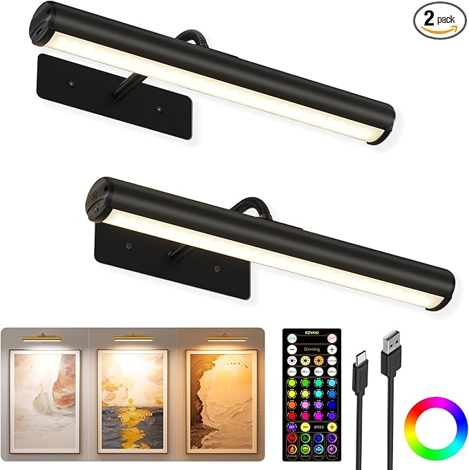 EZVALO 13 Inch Wireless Picture Lights, 4000mAh Rechargeable Battery RGB Colors by EZVALO