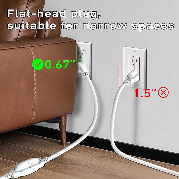 LUCKY TL Indoor Outdoor Extension Cord, 16/3 Gauge White Short Extension Cord - Image 4