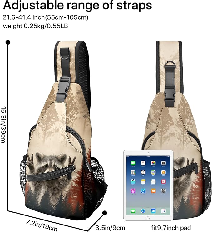 FyLybois Raccoon Sling Bag for Women Lightweight Crossbody Backpack Casual - Image 5