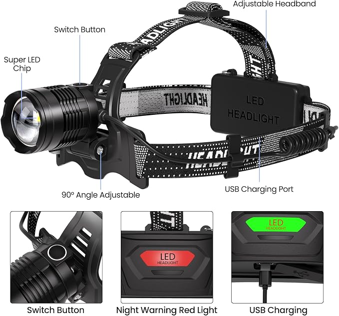 azamine LED Headlamp Rechargeable 2Pack, 99000 Lumens Bright Head Lamp - Image 9