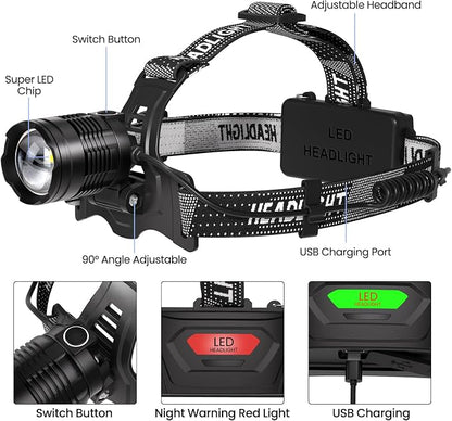 azamine LED Headlamp Rechargeable 2Pack, 99000 Lumens Bright Head Lamp - Image 9