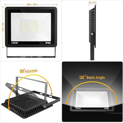 100W LED Flood Light Outdoor, IP66 Waterproof Outside Work Lights, 6500K - Image 4