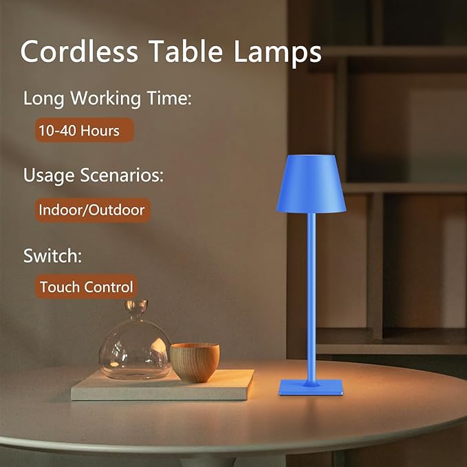 Yogaret Blue Cordless Table Lamp Set of 2, Indoor/Outdoor Table Lamp - Image 3