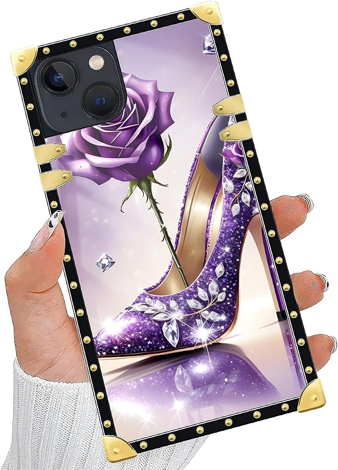 Compatible with iPhone 15 Case, High Heeled Purple Diamond Rose Luxury Golden - Image 5