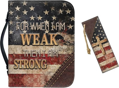 Medium Bible Cover Case for Women Men Amercan Flag and Cross PU Leather Bible by Unknown