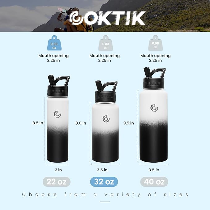 COKTIK 32oz Sports Water Bottle, Stainless Steel Water Bottle - Image 2