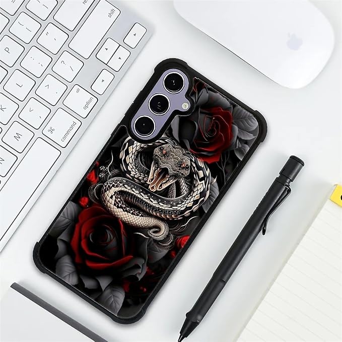 for Samsung Galaxy S24 S25 Case, Entwined Rose Snake Pattern Graphic Design - Image 7
