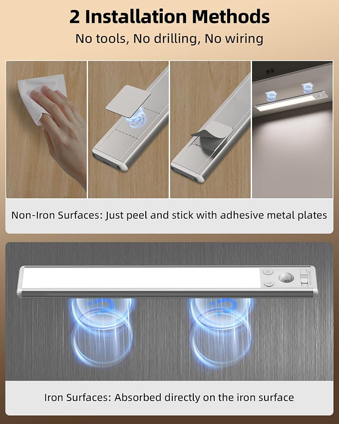 EZVALO 10inch Under Cabinet Lighting, 2500mAh Rechargeable Motion Sensor Lights - Image 7