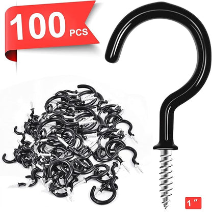 Cup Screw Hooks, 1 inch Vinyl Coated Ceiling Hooks, 100 Pack Screw in Hook - Image 2