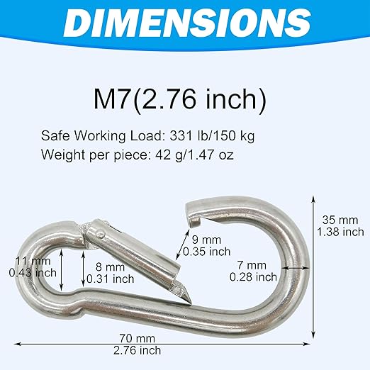 304 Stainless Steel Carabiners -2.76 inch Heavy Duty, Durable & Rust-Free Clips - Image 3