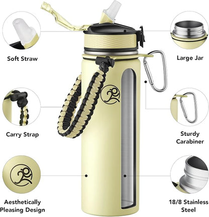 GOSWAG Insulated Sports Water Bottle, 24oz 2 Lids, Stainless Steel Water Bottles - Image 3