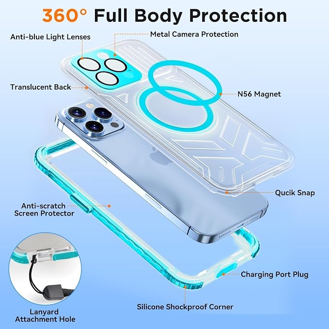 WIFORT Waterproof Phone Case for iPhone 15 Pro Teal | IP68 Underwater, Built-in - Image 6