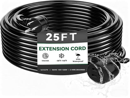 Blackcow Outdoor Power Extension Cord, 25 Ft, IPX6 Waterproof, Cold Weather & by Blackcow