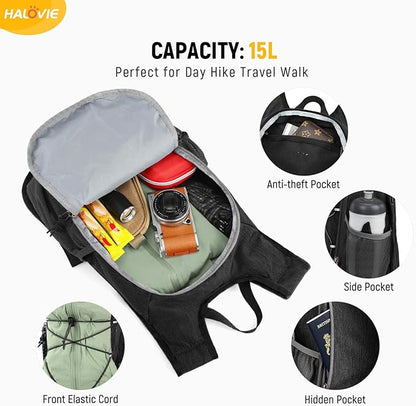 HALOVIE 15L Foldable Hiking Backpack Phone Pocket Lightweight Travel Daypack - Image 3