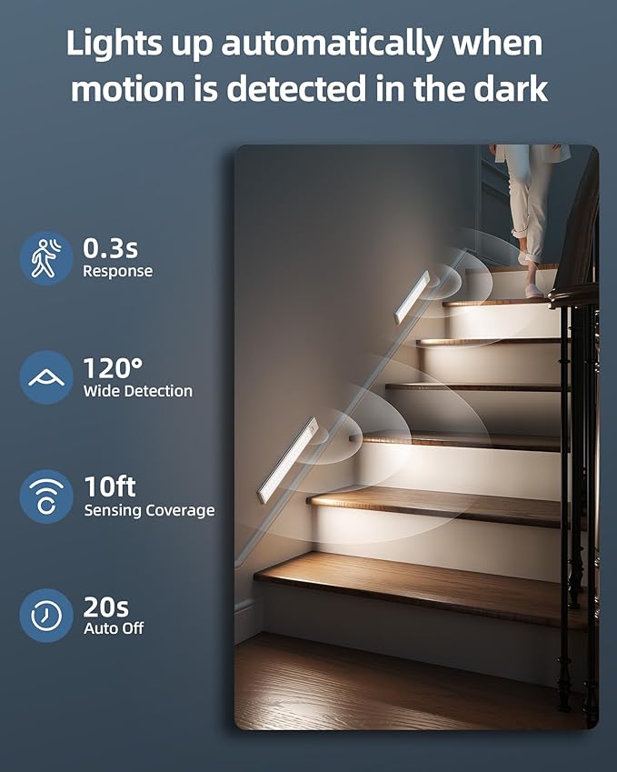 10inch Under Cabinet Lights, Wireless Closet Light, Motion Sensor, 1800mAh - Image 3