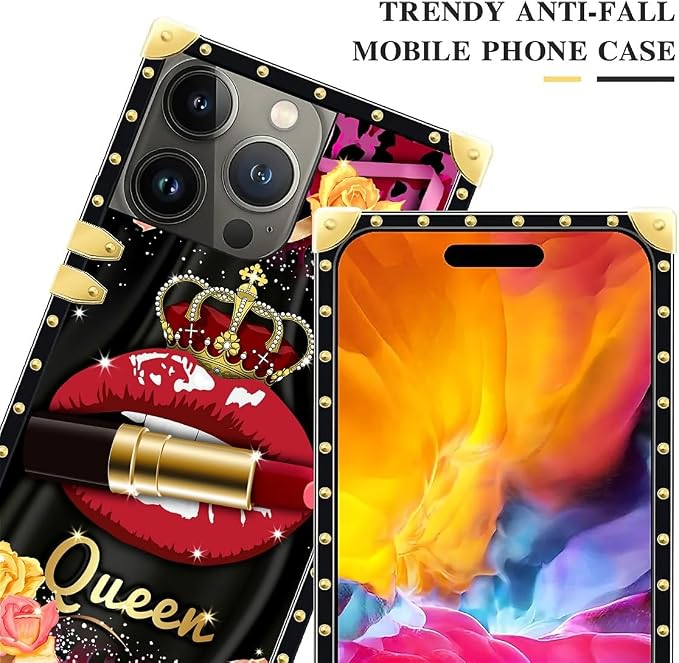 Compatible with iPhone 15 Pro Case, Queen Lip Crown Leopard Print Luxury Golden - Image 4