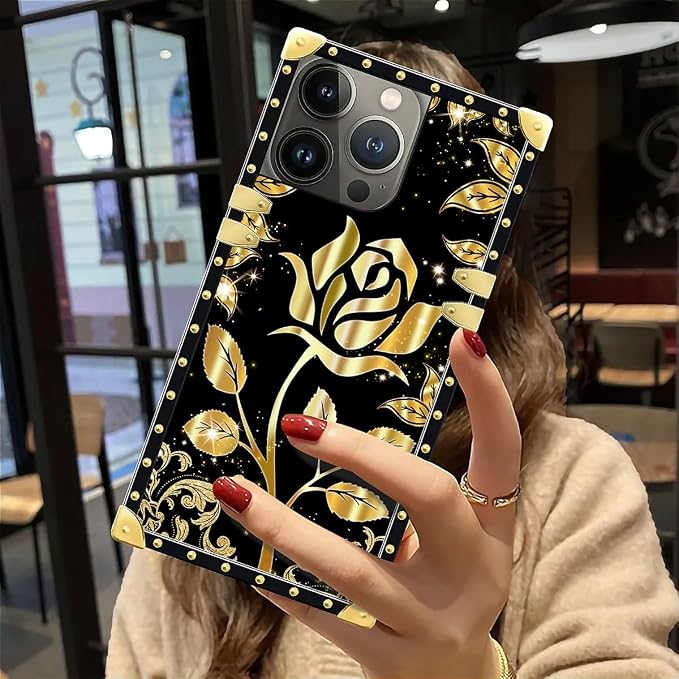 Compatible with iPhone 12 Pro Max Case, Shine Gold Rose Luxury Golden Decoration - Image 6