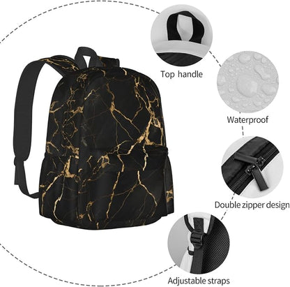 cfpolar 17 Inch Backpack Black & Gold Marble Art Laptop Bag Shoulder Bag School - Image 5