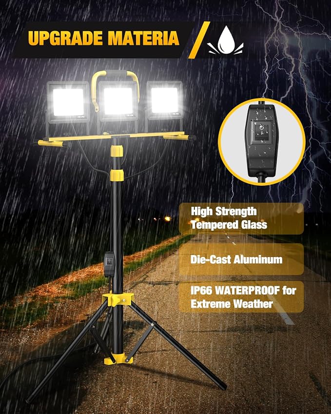 Upgraded LED Work Lights with Stand, 21000 Lumen, 3-Head Adjustable Work Light - Image 5