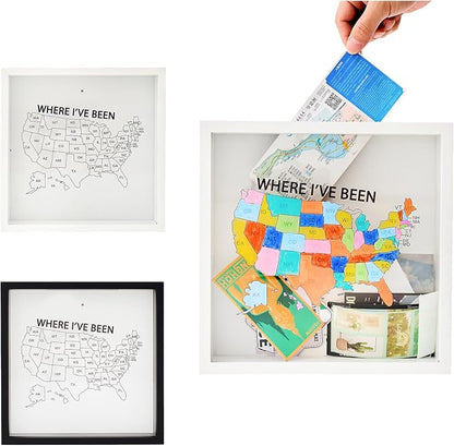 Where I've Been US Map Wooden Shadow Box Frame Wall Decoration, Travel by Unknown