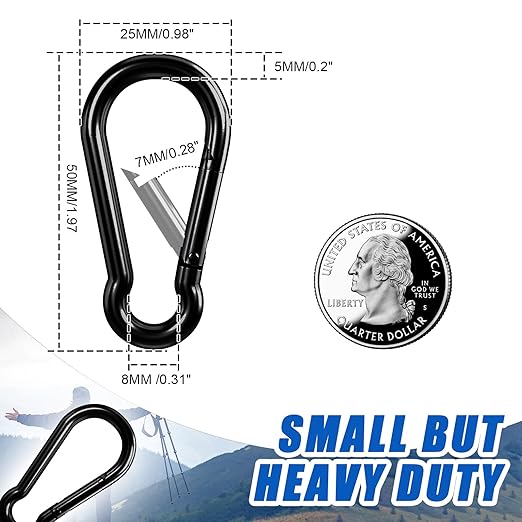 Small Carabiner Clip Hook, 1.97 inch 25 pcs Black Heavy Duty Spring Snap Hook - Image 3