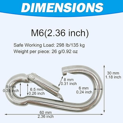 304 Stainless Steel Carabiners -2.36 inch Heavy Duty, Durable & Rust-Free Clips - Image 3