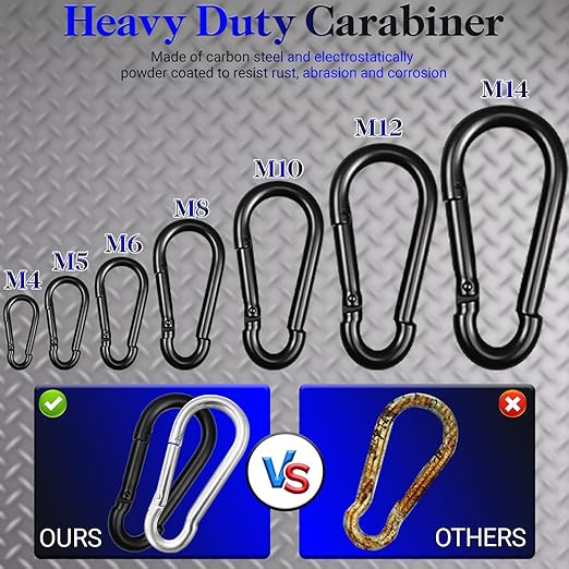 100 Pack 2" Spring Snap Hook Carabiners, M5 Galvanized Steel Black Small - Image 4
