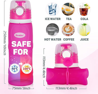 Kemier Collapsible Silicone Water Bottles-750ML, Medical Grade, BPA Free Travel - Image 6
