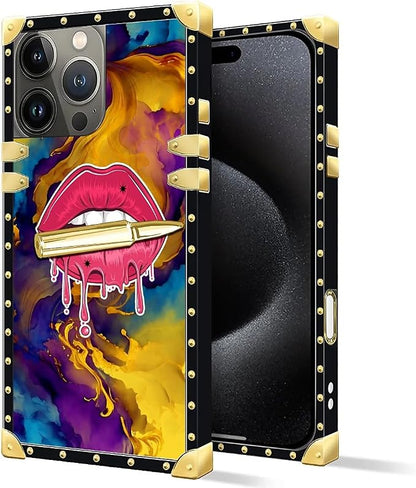 Compatible with iPhone 16 Pro Case, Cool Corlorful Lip Marble Luxury Golden - Image 2